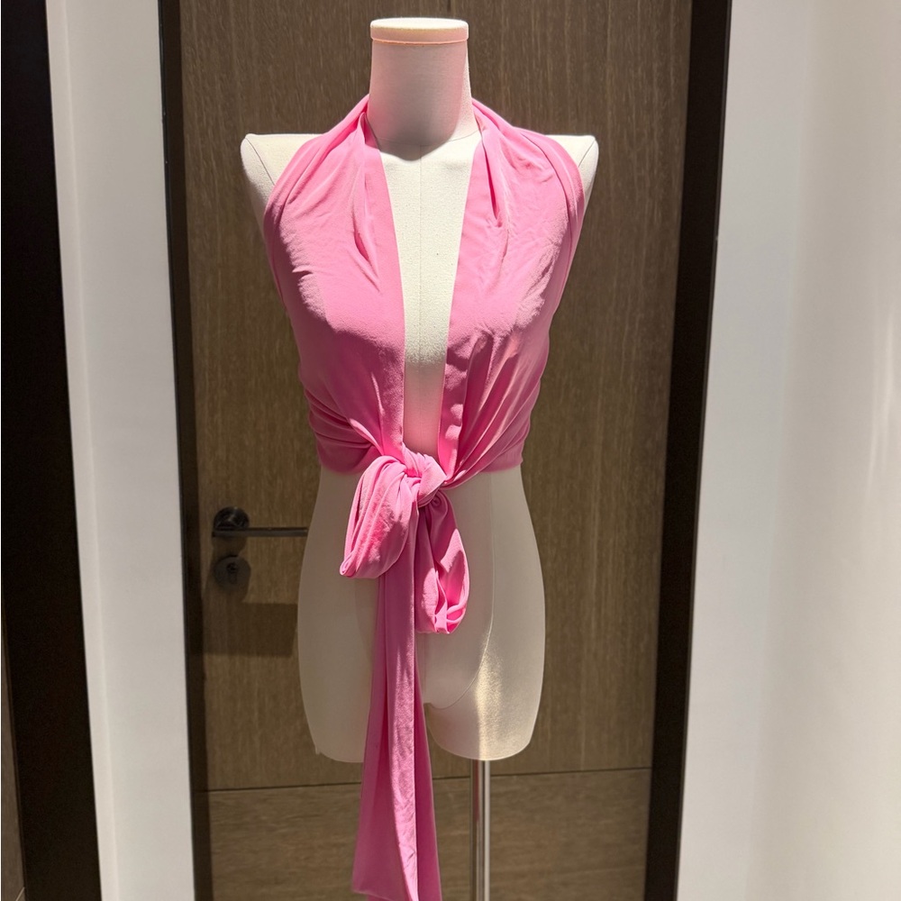 Norma Kamali Pink Wrap Halter Tie Top - Picture 1 of 7